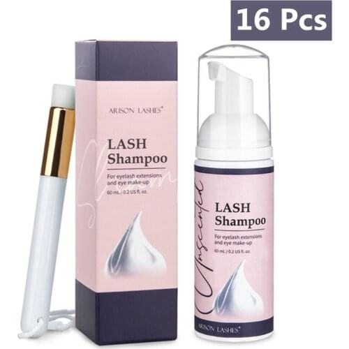 16pcs 60ml Eyelash Clean Shampoo Kit with Mousse Brush Eye Lash Lift Cleaning Foam Eyelash Extension Makeup Remover Tool