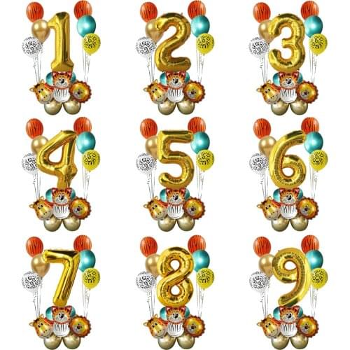 18pcs Jungle Animal Balloons Set 32inch Number Globos Jungle Safari Theme Kids 1 2 3 4 5 6 7 8 9 years Birthday Party Decoration