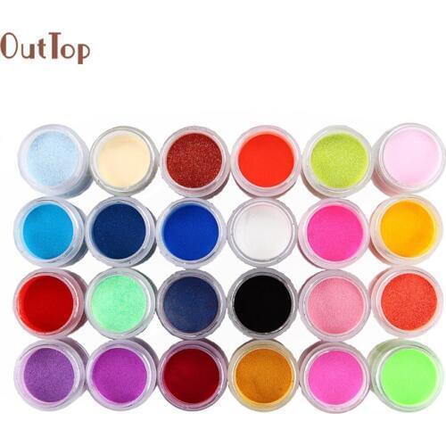 24 Colors Nail UV Gel Powder OutTop 24PCS Acrylic Nail Tips UV Gel Carving Powder Dust Design Decoration 3D DIY Decoration Set