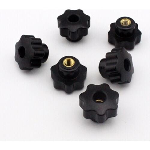 6pcs M5 Female Thread 40mm OD Star Shaped Head handle Nuts Knob Clamping Nuts Knob with through-hole
