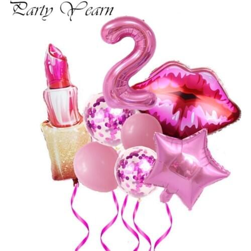 8pcs Bridal Shower Balloons Lipstick Kiss Me Lips Foil Balloon Valentines Day Wedding Birthday Party Decoration Air Globos