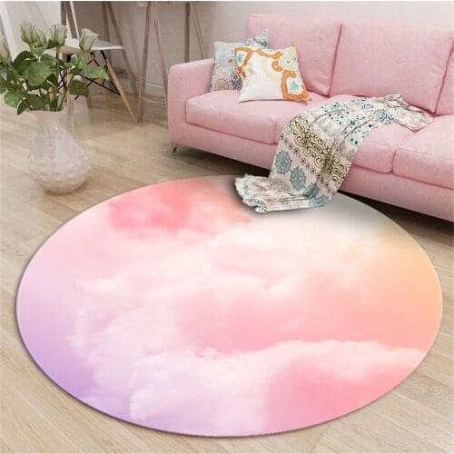 Abstract Cloud Purple Pink Round Carpet For Girl Room Soft Flannel Sponge Play Mat Baby Room Bedroom Room Decor Princess Style