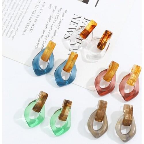 ALLNEWME Simple Colorful Transparent Clear Resin Acrylic Water Drop Earrings Hollow Geometric Dangle Earrings for Women Jewelry