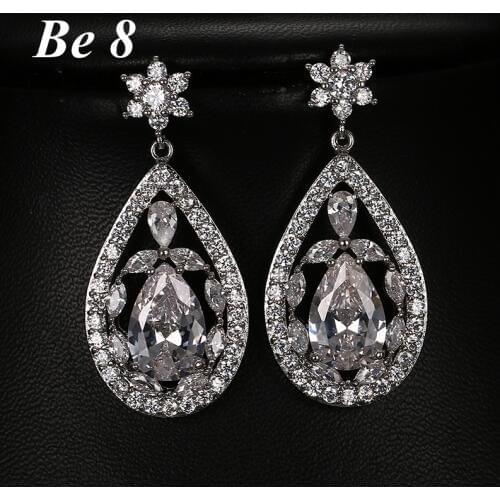Be8 Brand Water Drop Shape Shinny Cubic Zirconia Earrings Brincos White Gold Color Fashionable Flower Style Party Jewelry E-234