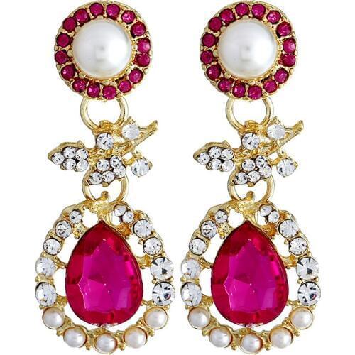 Shine Rhinestones Water Earrings Gold Fashion Fine Jewelry Oorbellen Orecchini Branches Round Pearl Stud Earrings AE32