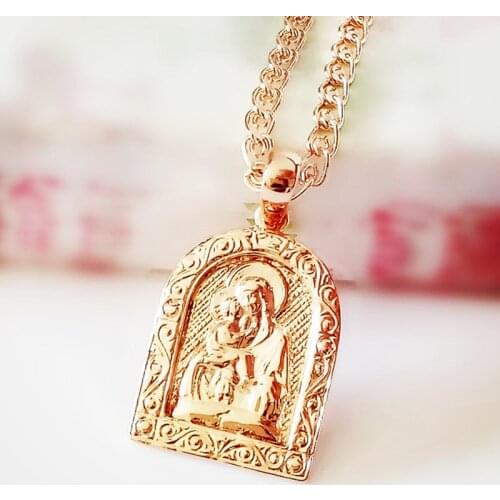 Blessed Virgin Mary And Son Pendant Necklace New Fashion Religion Jewelry Trendy 585 Gold Color Women Men Jewelry
