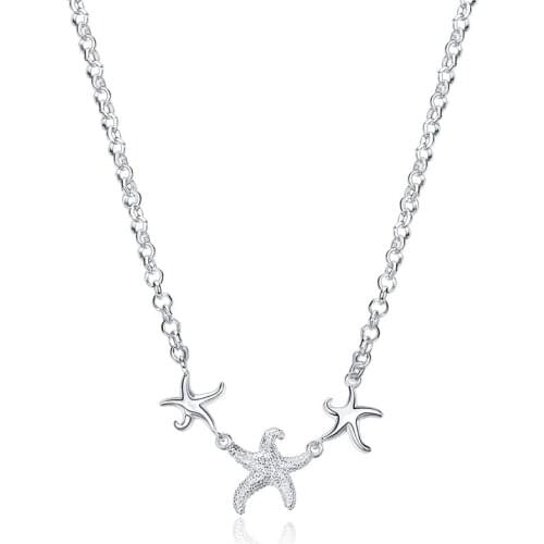 925 Sterling Silver Three Starfish Pendant Chain Necklace For Women Fashion Wedding Party Charm Jewelry Gifts