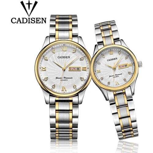 CADISEN Lovers Watch Quartz Men And Women Fashion Business Stainless Steel Band Couples Watches Waterproof Set Valentine Watches