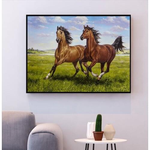 HUACAN Cross Stitch Horse White Canvas DIY Home Decoration 14CT 40x50cm Embroidery Animals Kits Needlework Sets