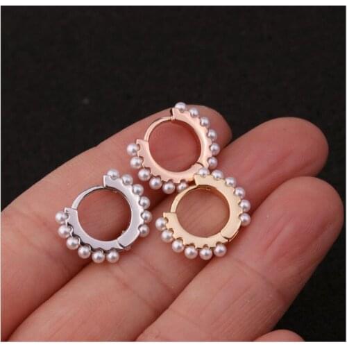 Inlaid Pearl Stainless Steel Cz Hoop Hinged Segment Clicker Ring Nose Septum Cartilage Earring Helix iercing Jewelry