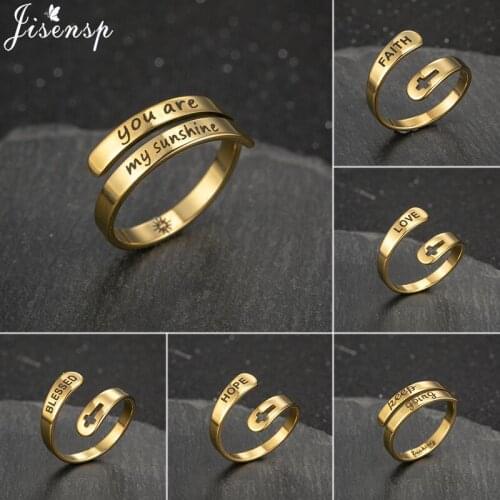 Jisensp Wedding Jewelry Stainless Steel Letter You Are My Sunshine Rings for Women Punk Engraved FAITH HOPE LOVE Open Ring