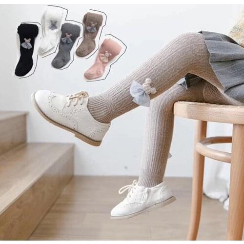 Girl tights warm autumn winter pantyhose for girls tights knitted cotton lace bear children stockings baby girl fashion 0-8year