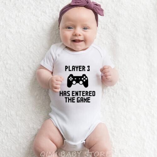 Player 3 Has Entered The Game Baby Newborn Boys Girls Bodysuits Cotton Summer Infant Toddler Jumpsuits Onesie Outwear