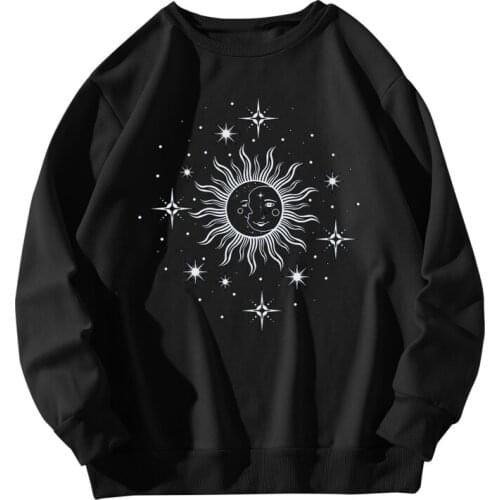 Korean Style Hoodies Female Casual Loose Long Sleeve Sweatshirt Top Funny Sun Printed Pullover Autumn Thicken O Collared Moletom