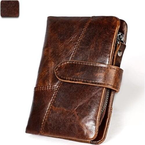 Rfid Crazy Horse Leather Wallet Short walet Buckle wallets for men portomonee Man Credit Business Card vallet Coin Purse portfel