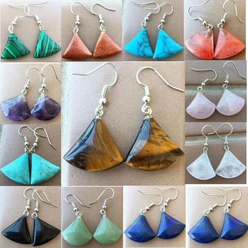 Malachite Crystal Cherry Quartz Lapis Lazuli Opal Howlite Tiger Eye Goldstone Blue Sand Sector beads Earrings Pair WB865