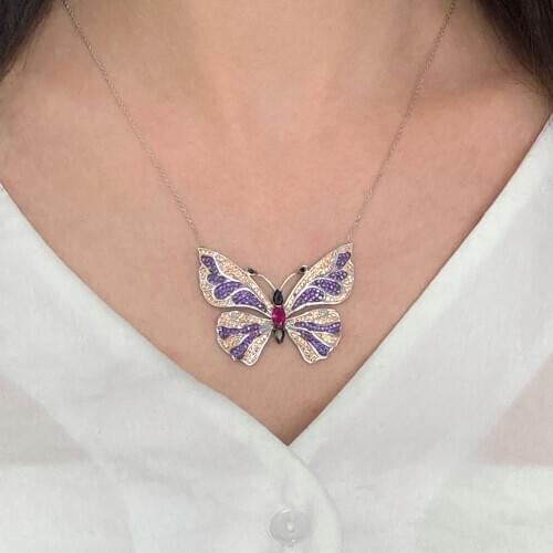 Fashion Chain Choker 925 Silver Necklace For Women Trendy Rhinestone Butterfly Charm Collares Turkish Fine Jewelry