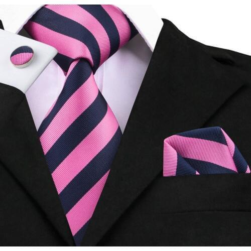 SN-1471 Fashion Classic Striped Tie High Quality Silk Jacquard Tie Hanky Cufflinks Set Hi-Tie for Mens Business Wedding Party