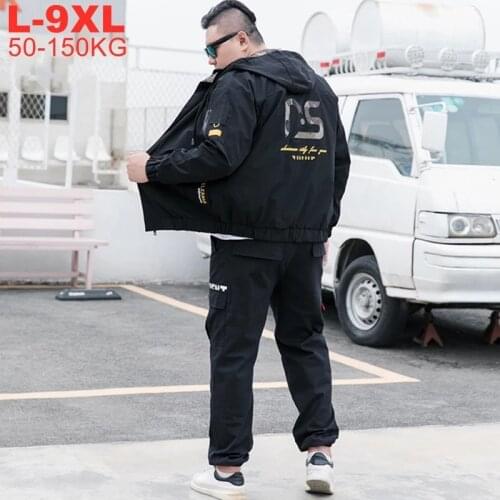 Tracksuit Zipper Hooded Jacket Pants Man Plus Size 9xl 8xl 7xl Men Two Piece Sets Hood Jacket And Sweatpants Male Casual Coats