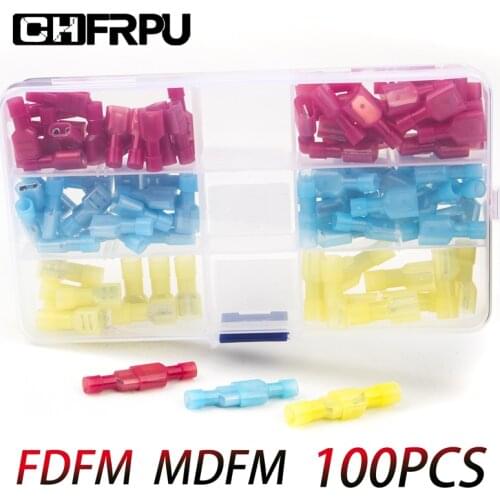 100PCS set MDFN FDFN MDFN + FDFN NYLON insulated spade terminal male and female connector terminal cable butt terminal crimping