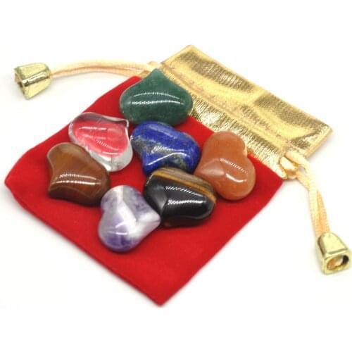 7 Chakra Stones and Crystals Set Healing Natural Heart-Shaped Tumbled Quartz Gem Reiki Supplies