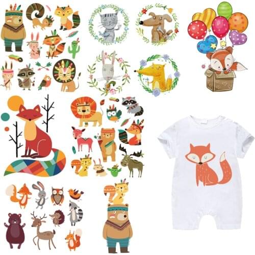 Iron on Animal Patches Set for Kids Clothing DIY T-shirt Applique Heat Transfer Vinyl Cute Fox Bear Patch Stickers Thermal Press