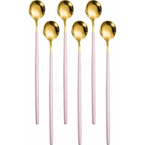 Pink Gold Cutlery Set Stainless Steel Icespoon Luxury Dinnerware Set 6Pcs Kitchen Flatware Silverware Tableware Set Dropshipping