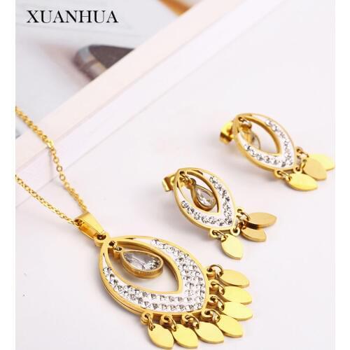 XUANHUA stainless steel jewelry woman sets Necklace earrings set fashion fine jewelry accessories gifts for women bohemian