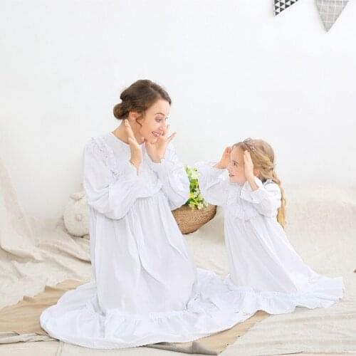 Parent-child Clothing Palace Cotton Pajamas Girl Long-sleeved Mother and Daughter Home Service Dess Girls Lace Loose Nightdress