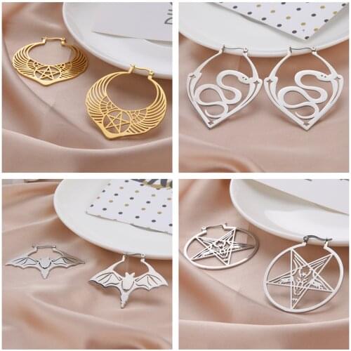 Teamer Stainless Steel Flower Lotus Earrings for Women Girls Buddhist Boho Vintage Jewelry Big Hoop Earrings Accessories 2021