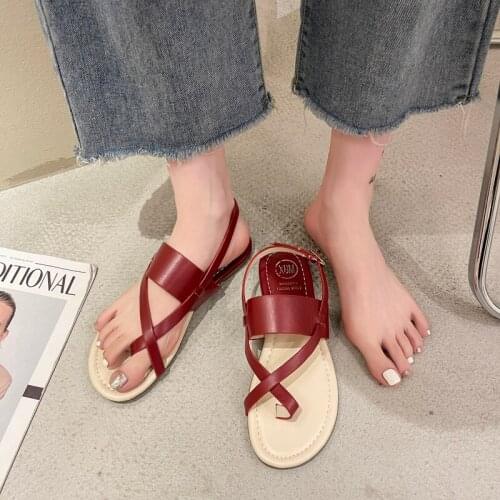 Flat Sandal Shoe Summer Heels All-Match Flip Flops Platform Suit Female Beige 2021 Womens Without Gladiator Fashion Girls Corre