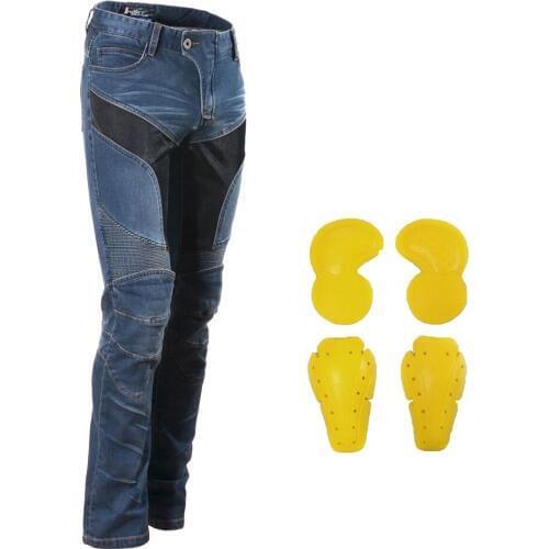 Blue Motorcycle Racing Jeans Pants with 4pcs Armor Knee Hip Protection Pads Motocross Racing Pants Protective Jeans Trousers XL