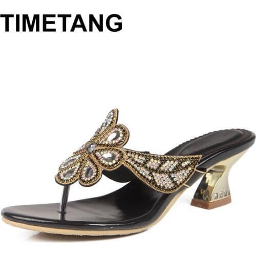 TIMETANGSummer Women New Fashion SlipOn Mules HighHeels Sandals Peep Toe Sexy Leather Slip Out Shoes Slippers Slippers Size35-44