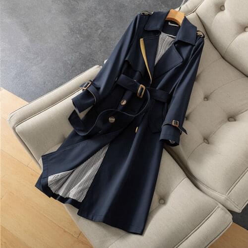Womens Trench Coat Long Spring Autumn 2021 Fashion Lapel Female Double Breasted Cloak Classic Chic Windbreaker Outwear