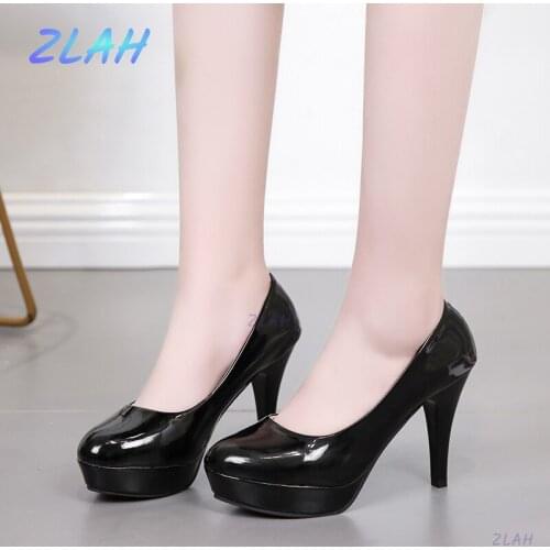 Large Size Womens High Heels Fashion Classic Patent Leather High Heels Zlah Nude Round Toe Platform Womens Formal Shoes
