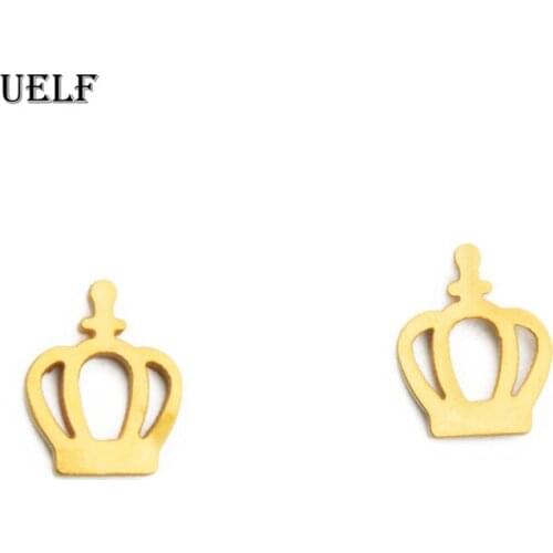 Uelf Hot Sale Stainless Steel Simple Fashion Cross Crown Stud Earrings Jewelry Women Earrings For Wedding Party