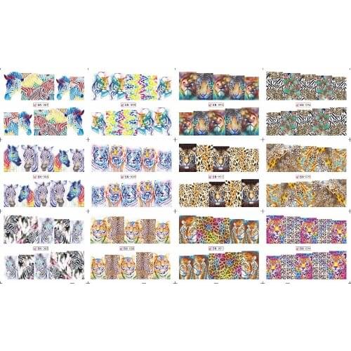 On sale !! 1 Lot =50sheets 12 in one sheet New Style Nail Art Water Sticker Colorful animal grain in 2016 for BN085-096