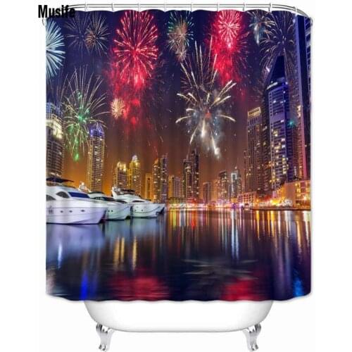 Musife Custom High Quality Firework Shower Curtain Waterproof Bathroom Polyester Fabric Bathroom Curtain