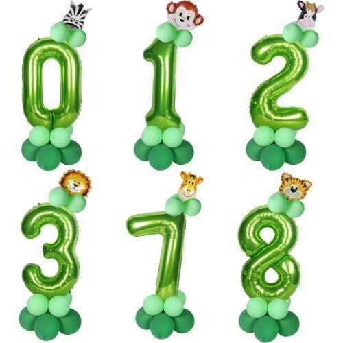 Foil Number Balloon With Animal Head Air Green Balloon Safari Jungle Party Decor For Home Wild One Birthday Party Decor Globos