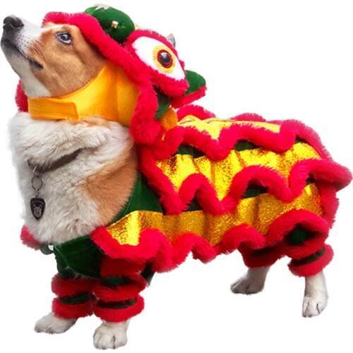 Fun Dog Cat Costume Clothes Pet Dance Lion For Small Medium Dogs Corgi New Year Traditional Clothing French Bulldog Dress Up