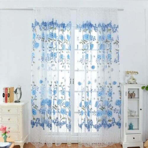 Living Room Curtain Drapes Light Filtering Flower Pattern Polyester Window Decor Drape Panel Bedroom