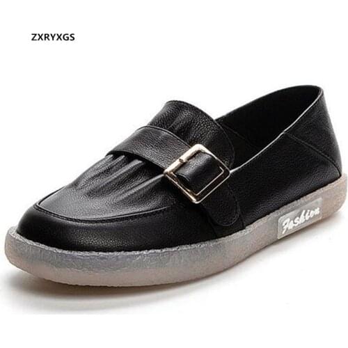 Hot 2021 New High-quality Soft Cowhide Sof Sole Non-slip Wear Flat Shoes Casual Sneakers Women Black White Apricot Fashion Shoes