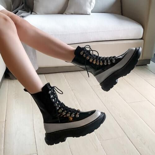 Women Fashion Chunky Platform Casual Shoes Comfortable Lolita Martin Dad Shoes Genuine Leather Gothic Winter Kawaii Lolita Boots
