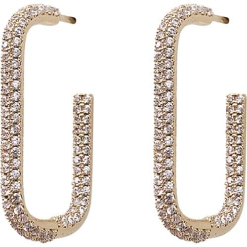 CZ rhinestone pave hook hoop earring for women gold rectangle geometry minimalist open hoop earring fashion dainty jewelry 2021