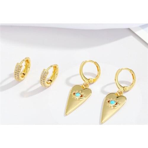 1Pair Triangle Blue Evil Eye Hoop Earrings For Women Punk Vintage Lucky Turkish Eye Zircon Round Circle Earrings Jewelry E730