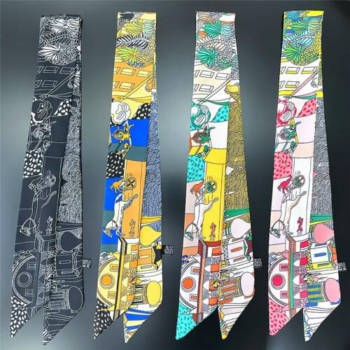 Brand Horse Scarf Women 2021 Design Summer Silk Scarf For Ladies Hair Accessories Foulard Hair & Bag Scarves Fashion Headband