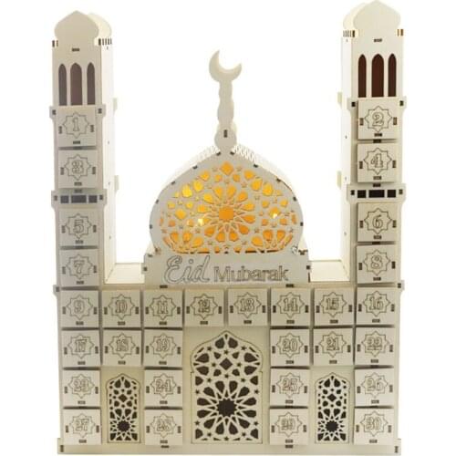 2021 New Eid Mubarak Countdown Calendar DIY Ramadan Ornaments Wooden Drawer Party Decor0521