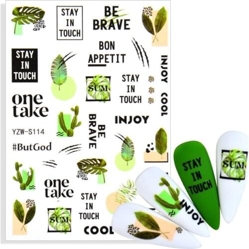 2021 New 3D Nail Sticker English Letter Decor For nail Foil Simple Chic Green Leaves Nails Accessories Fashion Manicure Decals