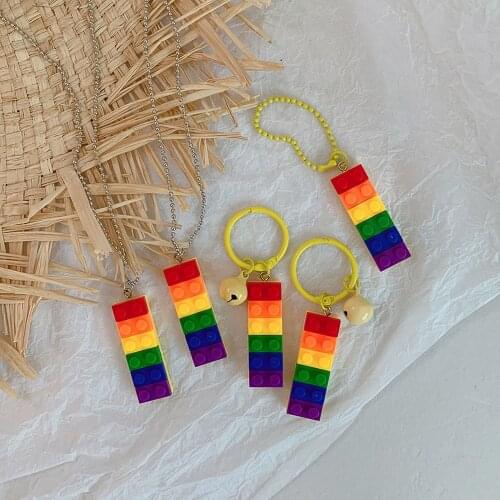 Lesbian Accessories Rainbow Building Block Keychain Gay Pride Necklace LGBT Lover Badge Ins Popular Gifts 10 Pieces