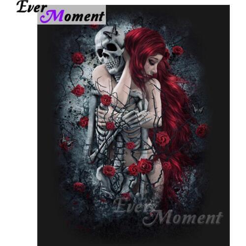 Ever Moment 5D DIY Diamond Embroidery Skull Girl Diamond Mosaic Full Square Drills Rhinestone Artwork Home Decoration ASF1164
